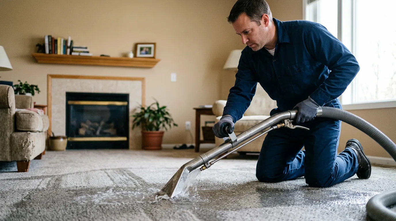 Water damage restoration technician working near Pine Village, IN